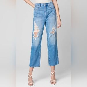 NWT Blank NYC Baxter Ribcage Straight Leg Jean Sz 28 In Loosen Up With Rips Blue
